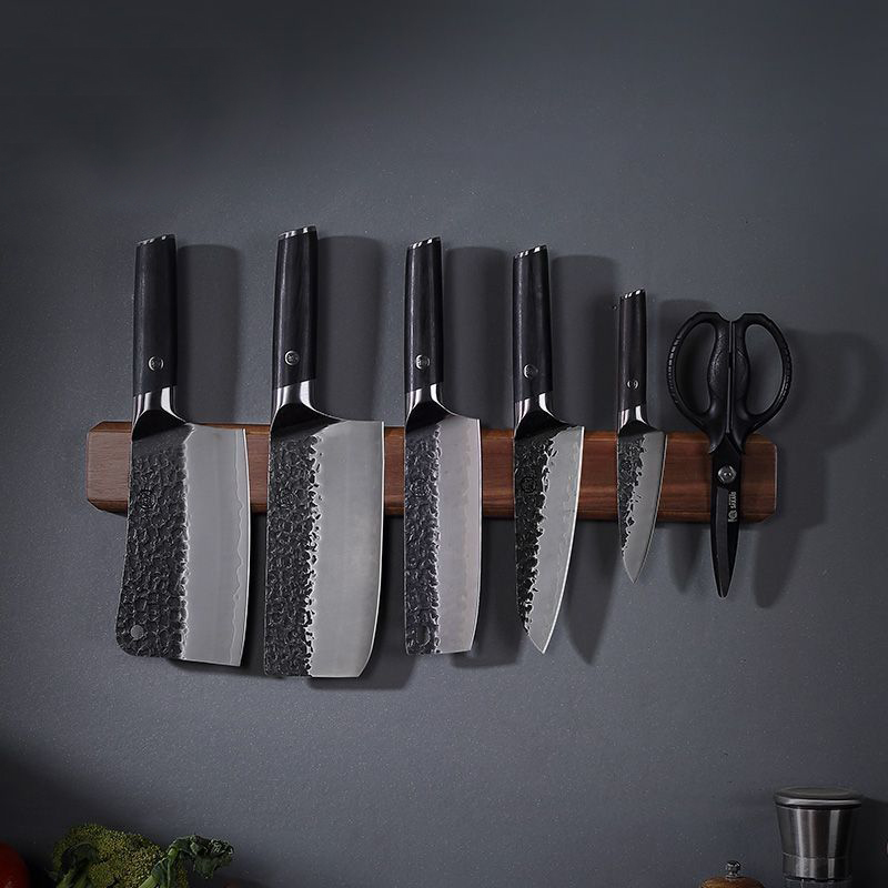 Magnetic Knife Strip - العلامة التجارية سميكة السنط الخشب حامل